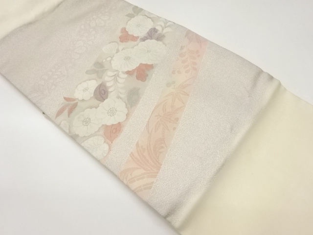 斜め横段に草花模様織出し名古屋帯